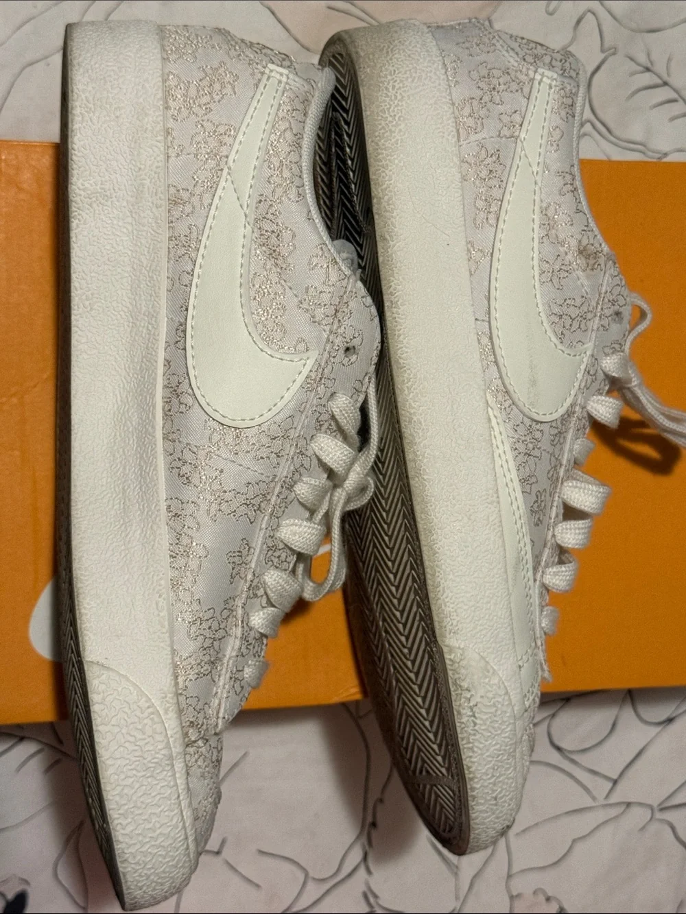 Nike Women's Blazer Low-Top Lace-Pattern Sneakers in Light Gold/Cream